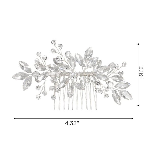 Bride Silver Wedding Comb with Crystal Rhinestone Bridal Sparkly Gem Piece for W - Picture 7 of 8